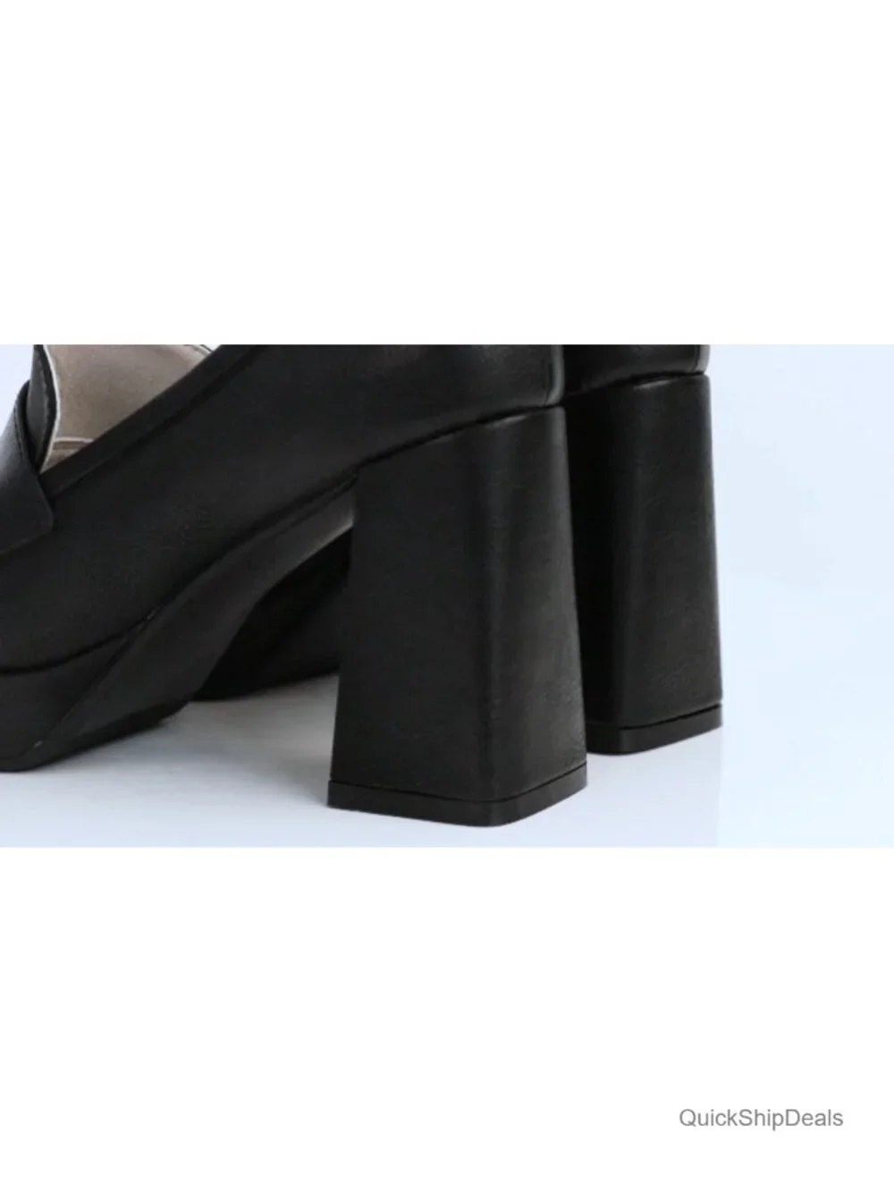 Women's PU Platform Heeled Loafers Tassel Square Toe Slip On Chunky Block Heel